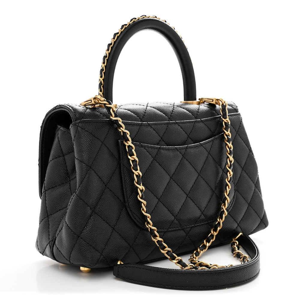Caviar Quilted Mini Coco Chain Handle Flap Black