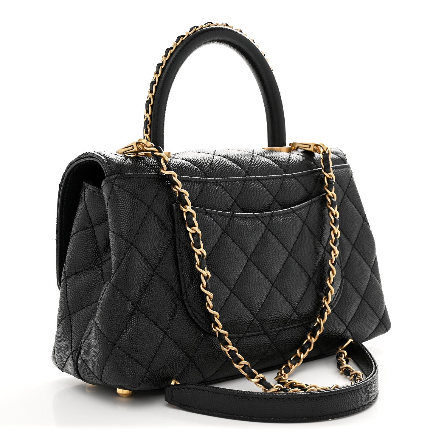 Caviar Quilted Mini Coco Chain Handle Flap Black