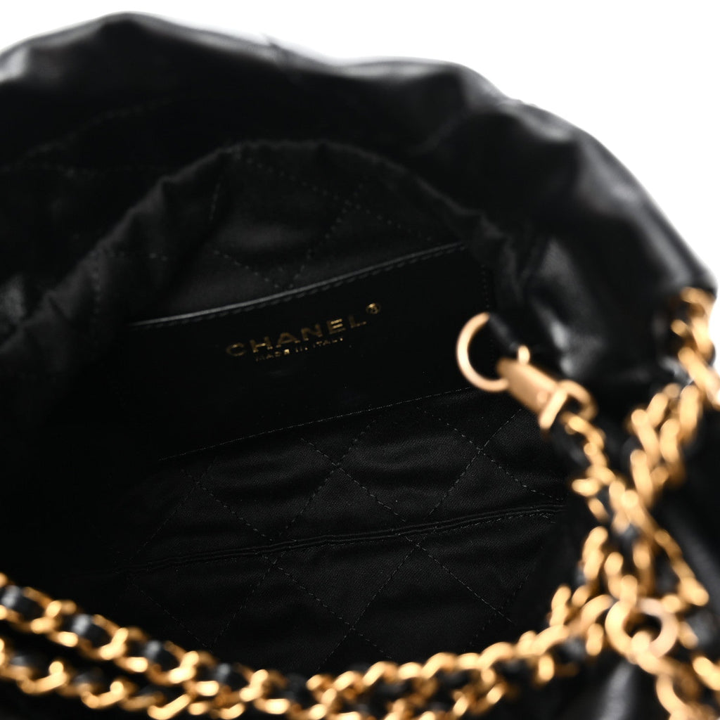 Shiny Calfskin Quilted Mini Chanel 22 Black
