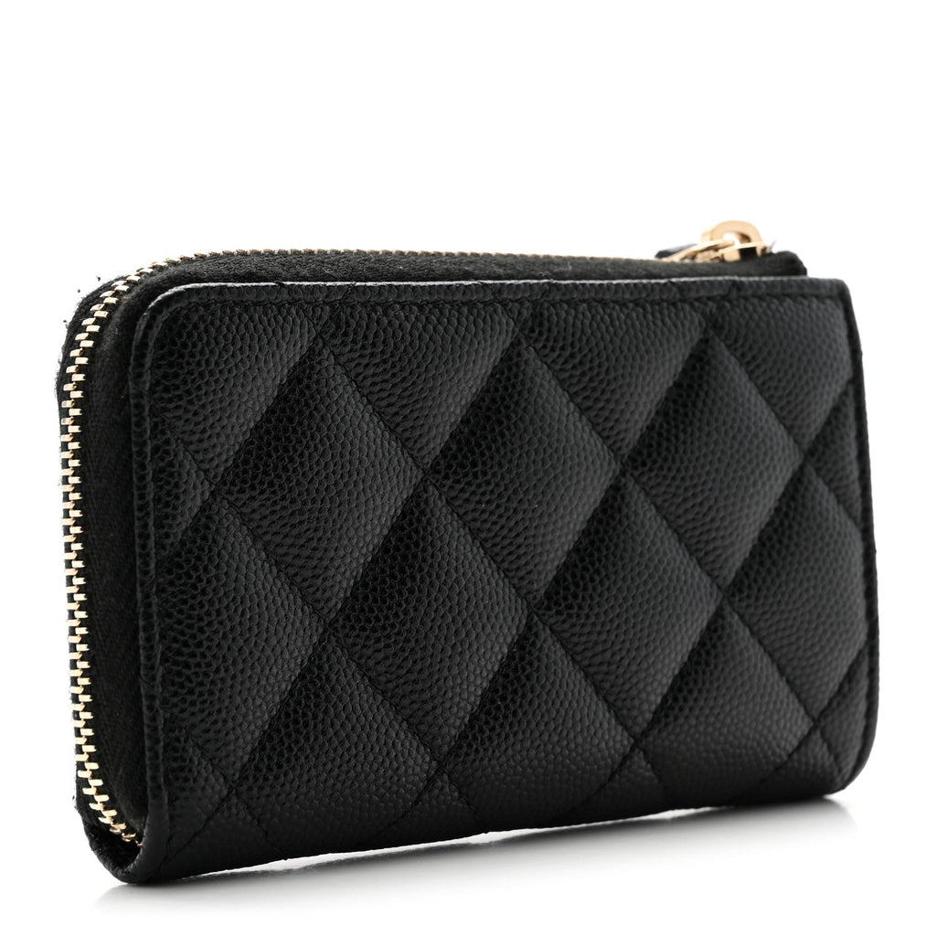 Caviar Quilted Zipped Key Holder Case Black