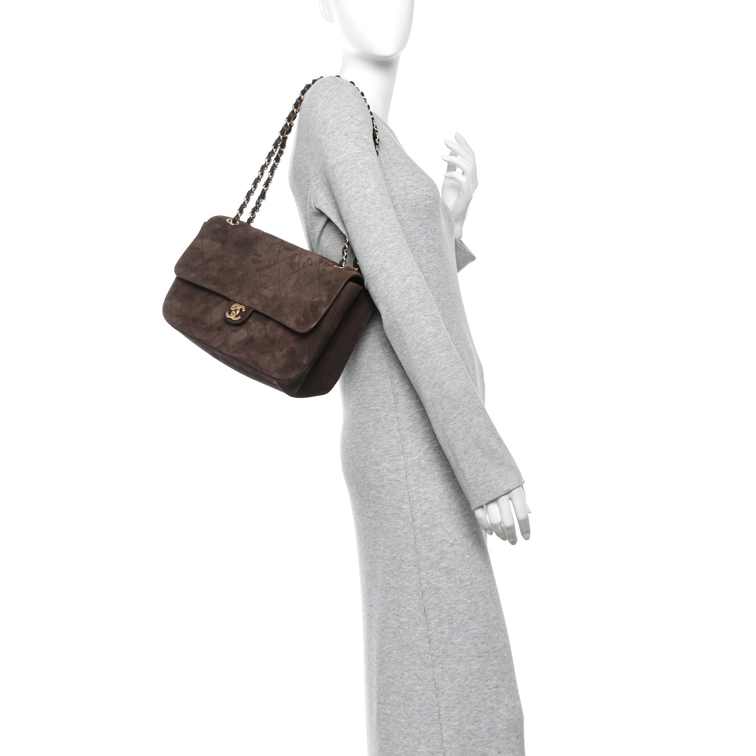 Suede Calfskin Small Souplissimo Maxi Flap Dark Brown