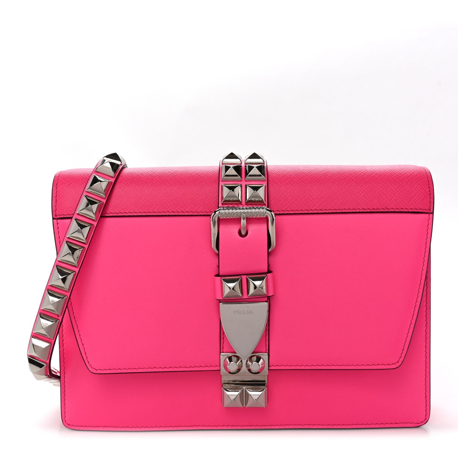 Saffiano City Calfskin Studded Large Elektra Shoulder Bag Fuchsia Black