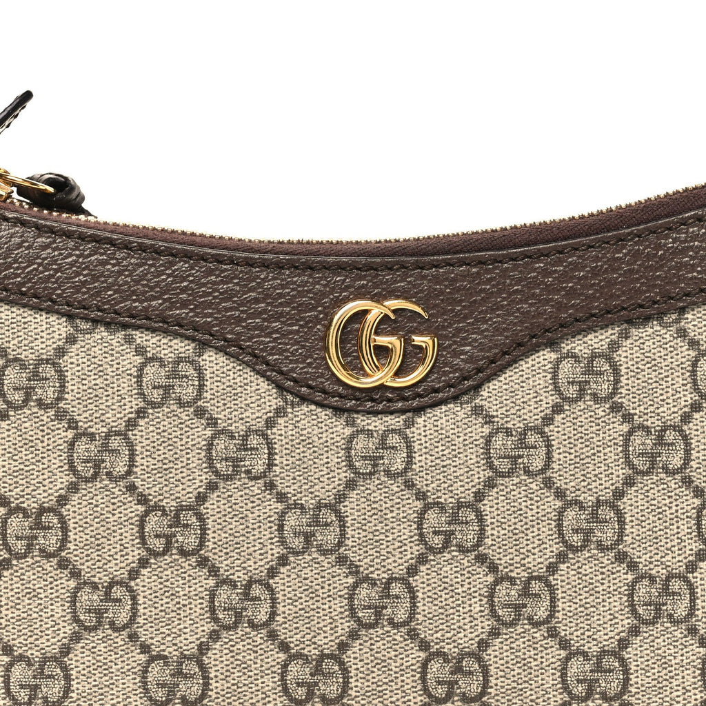 GG Supreme Monogram Textured Dollar Calfskin Small Ophidia Hobo Beige Ebony New Acero