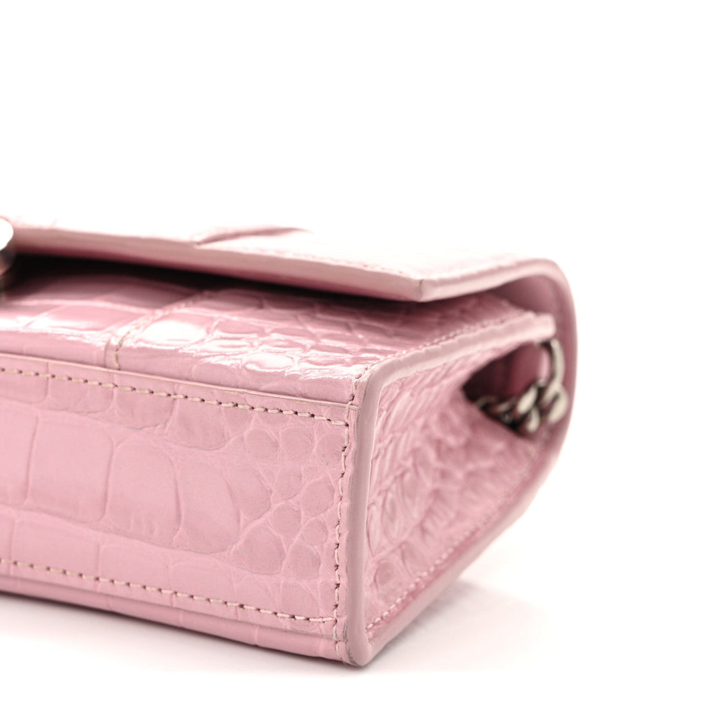 Shiny Calfskin Crocodile Embossed Hourglass Chain Bag Powder Pink