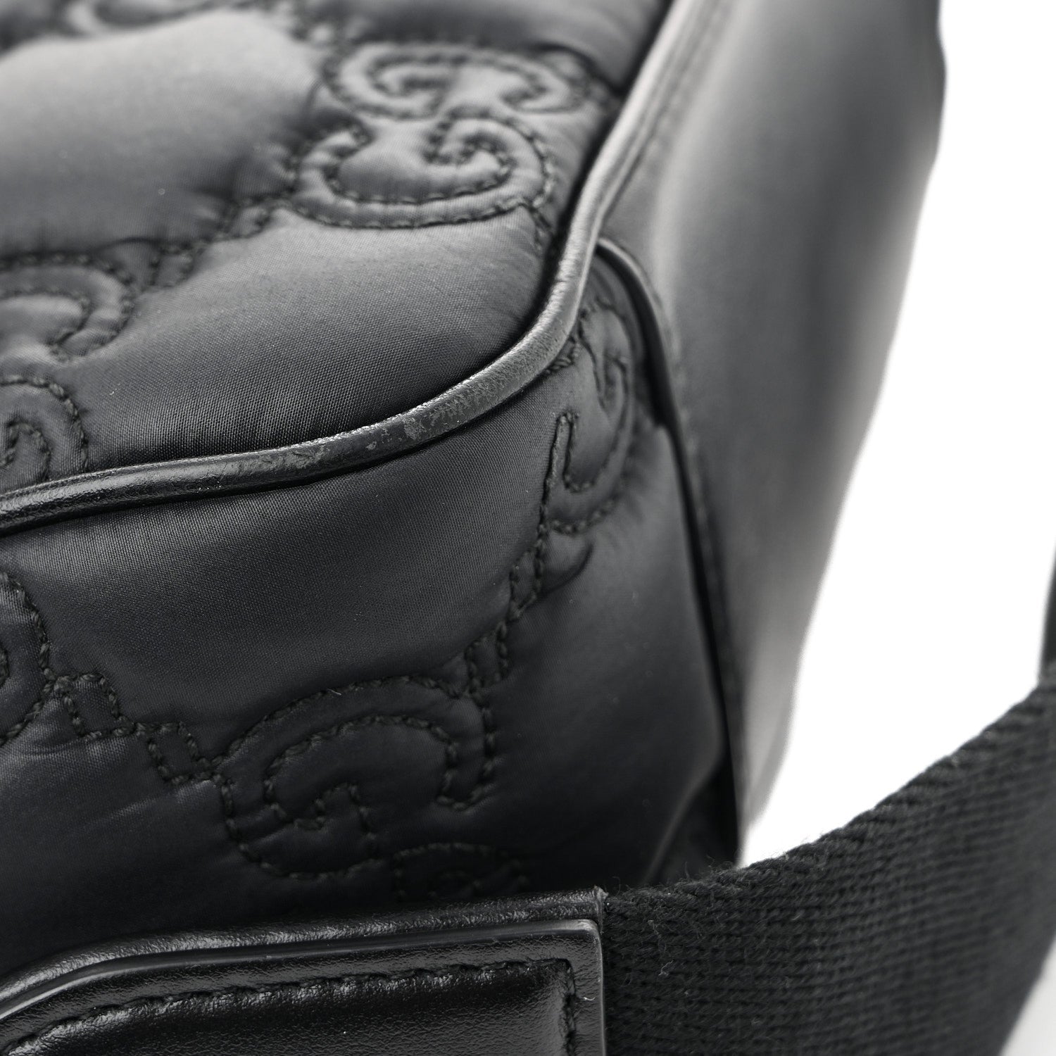 Nylon Calfskin Enamel GG Matelasse Shoulder Bag Black