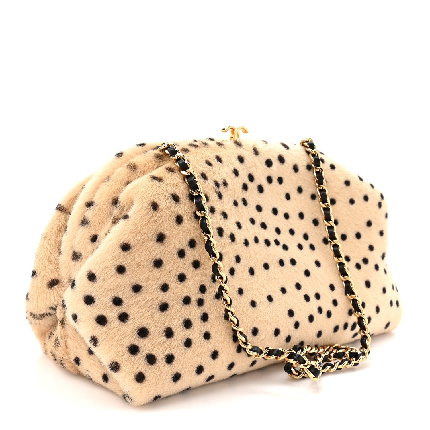 Pony Hair Cheetah Printed Lambskin Clutch With Chain Beige Black