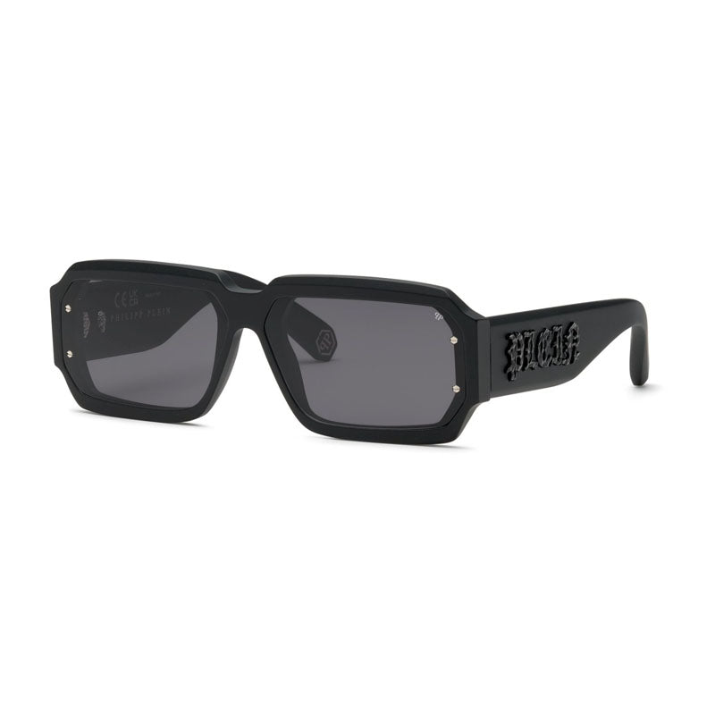 Philipp Plein Sunglasses Rectangle Full Rim, Black Frame and Smoke Lens SPP1500703