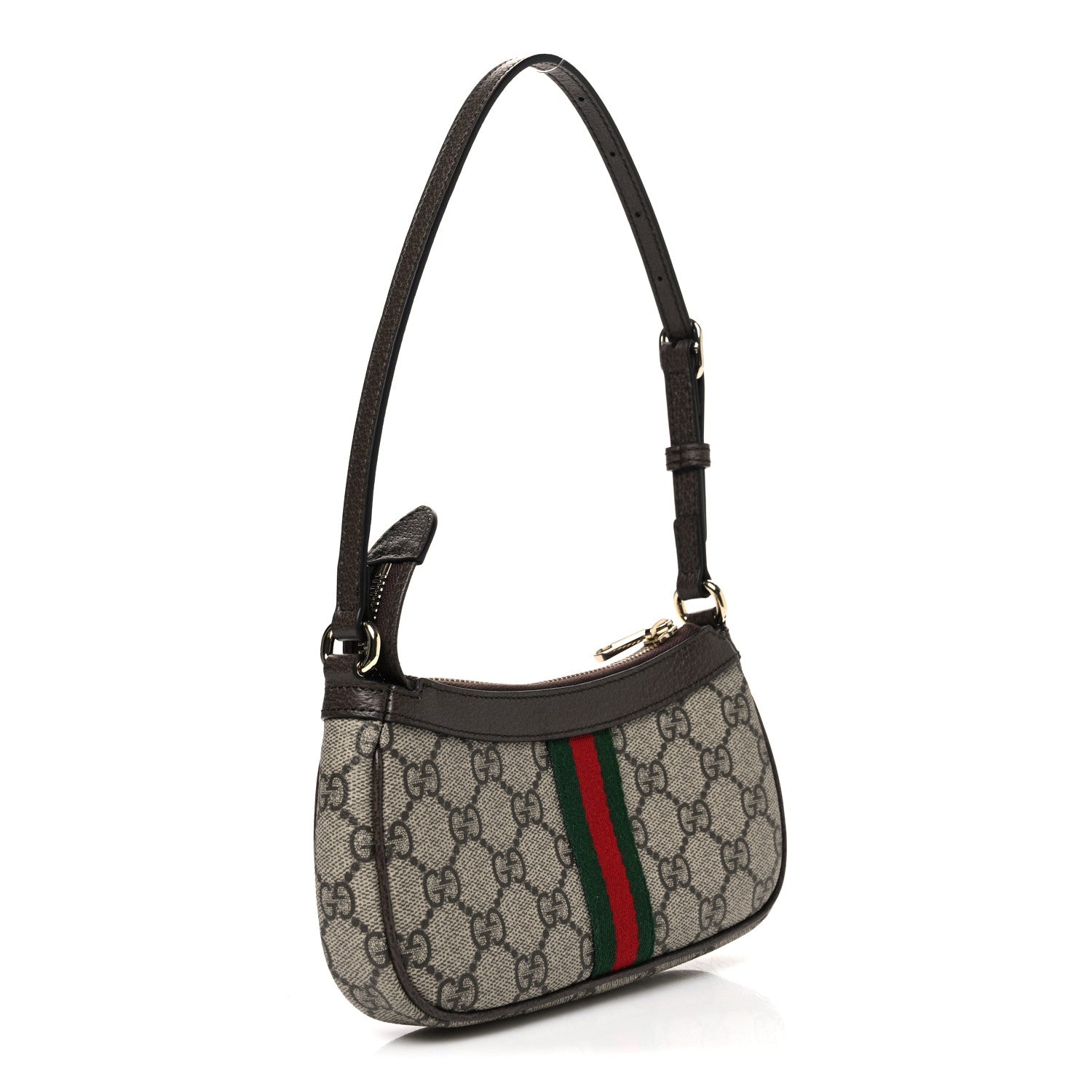 GG Supreme Monogram Textured Dollar Calfskin Web Mini Ophidia Shoulder Bag Beige Ebony New Acero