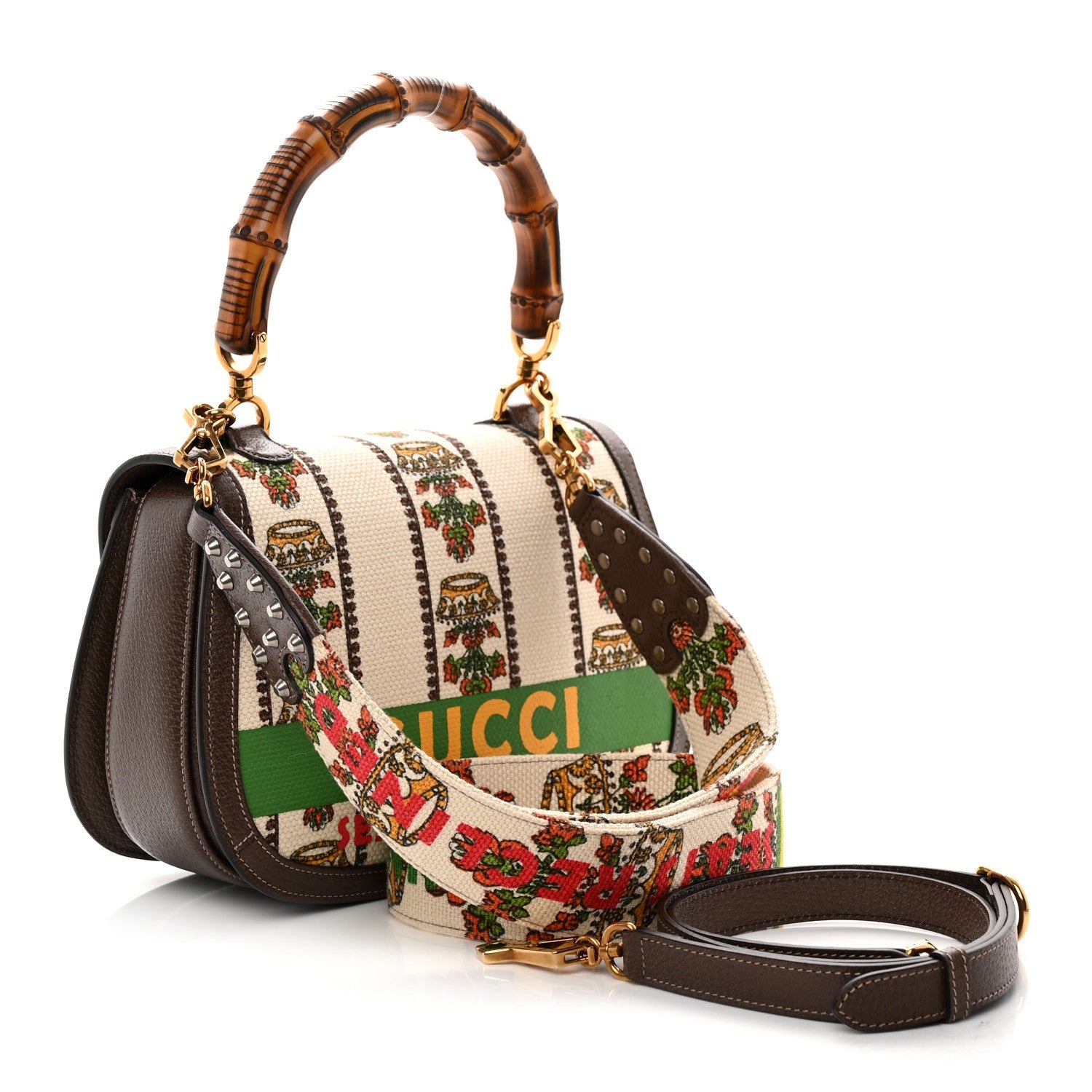 Canvas Calfskin 100 Centennial Music Medium Bamboo 1947 Top Handle Bag Multicolor