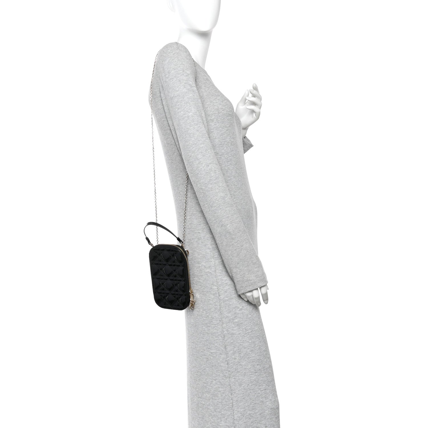 Patent Cannage Lady Dior Phone Holder Black