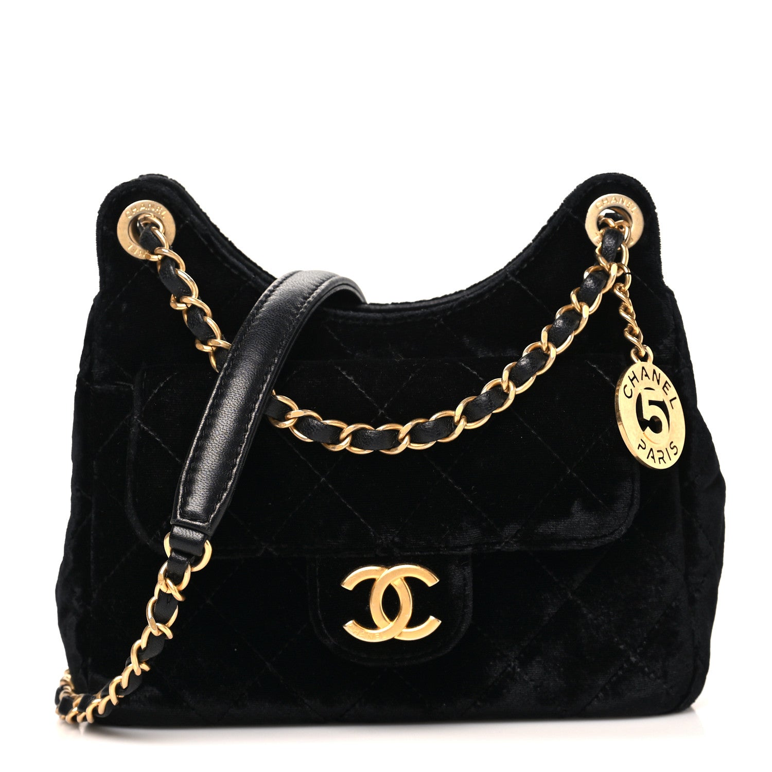 Velvet Quilted Small Wavy CC Hobo Black Hobo Black