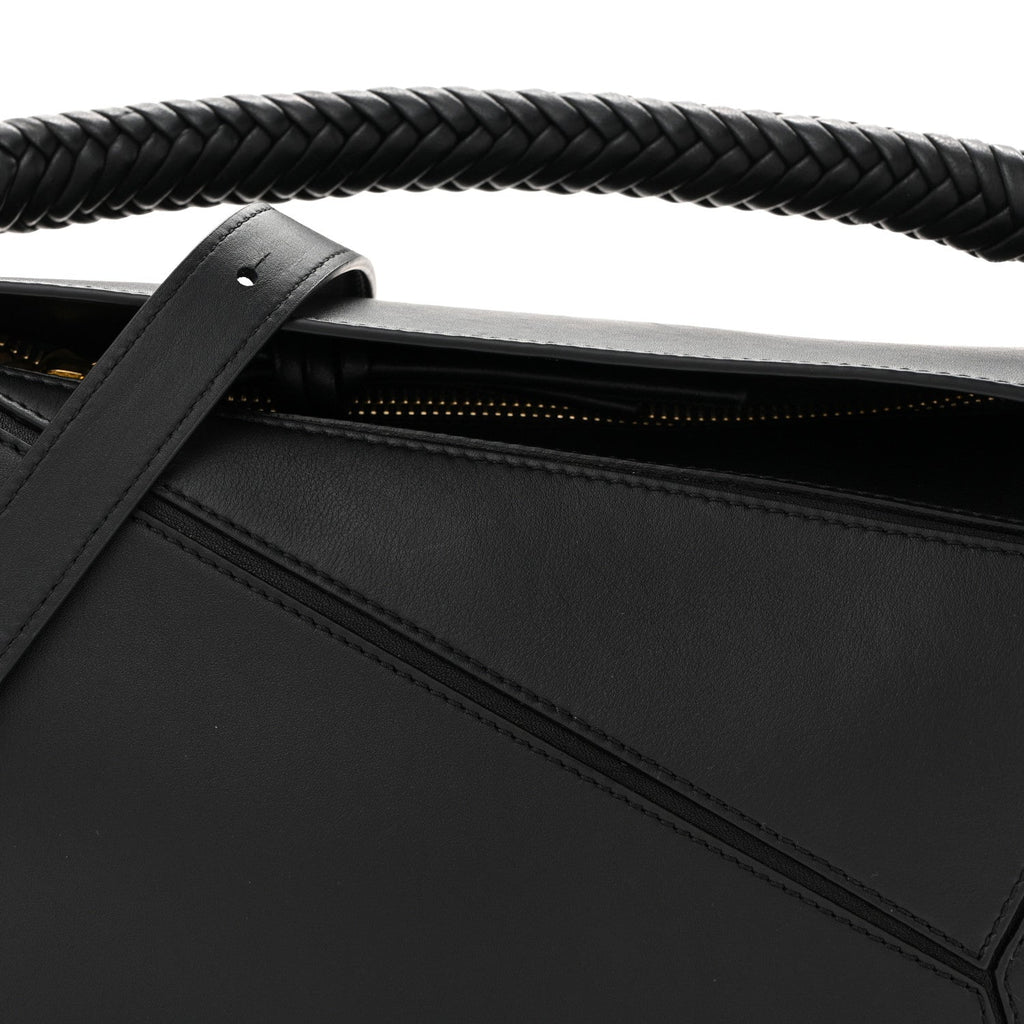 Calfskin Small Woven Puzzle Bag Black