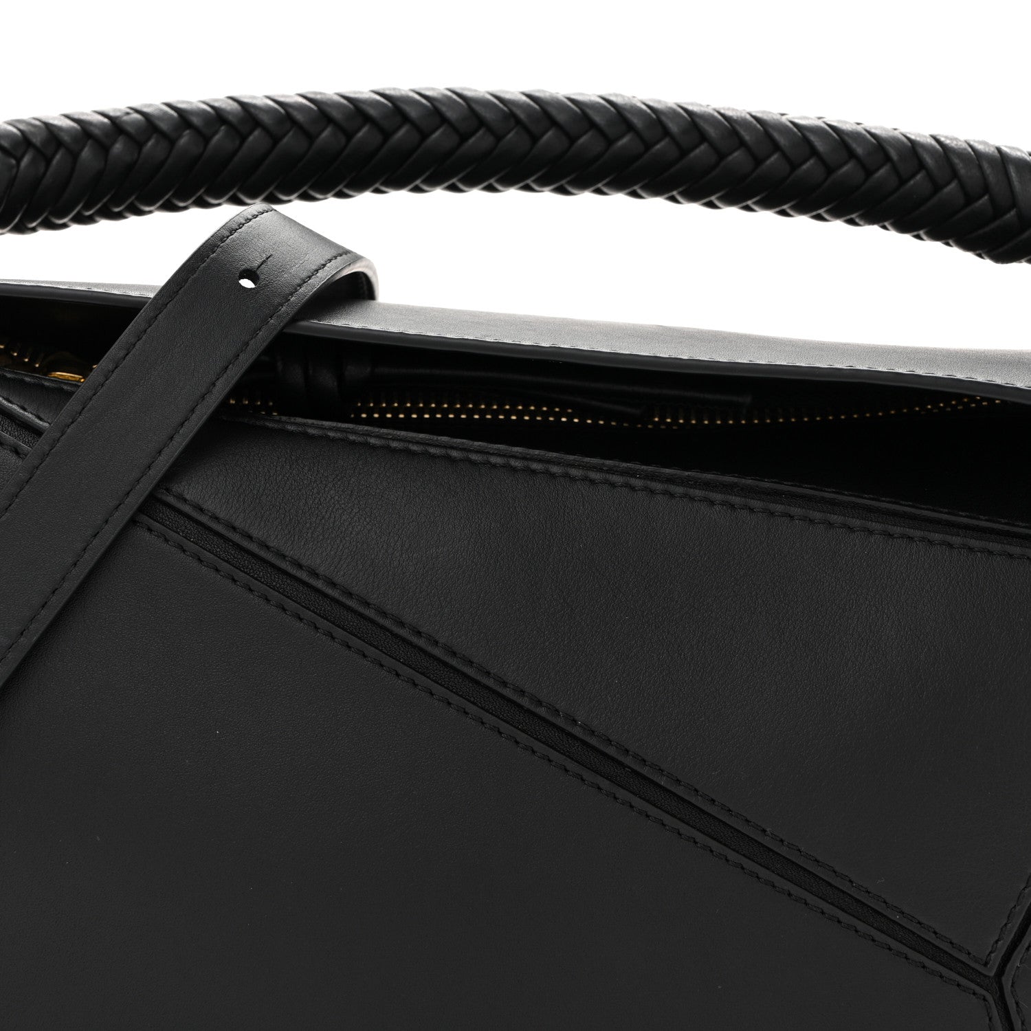 Calfskin Small Woven Puzzle Bag Black