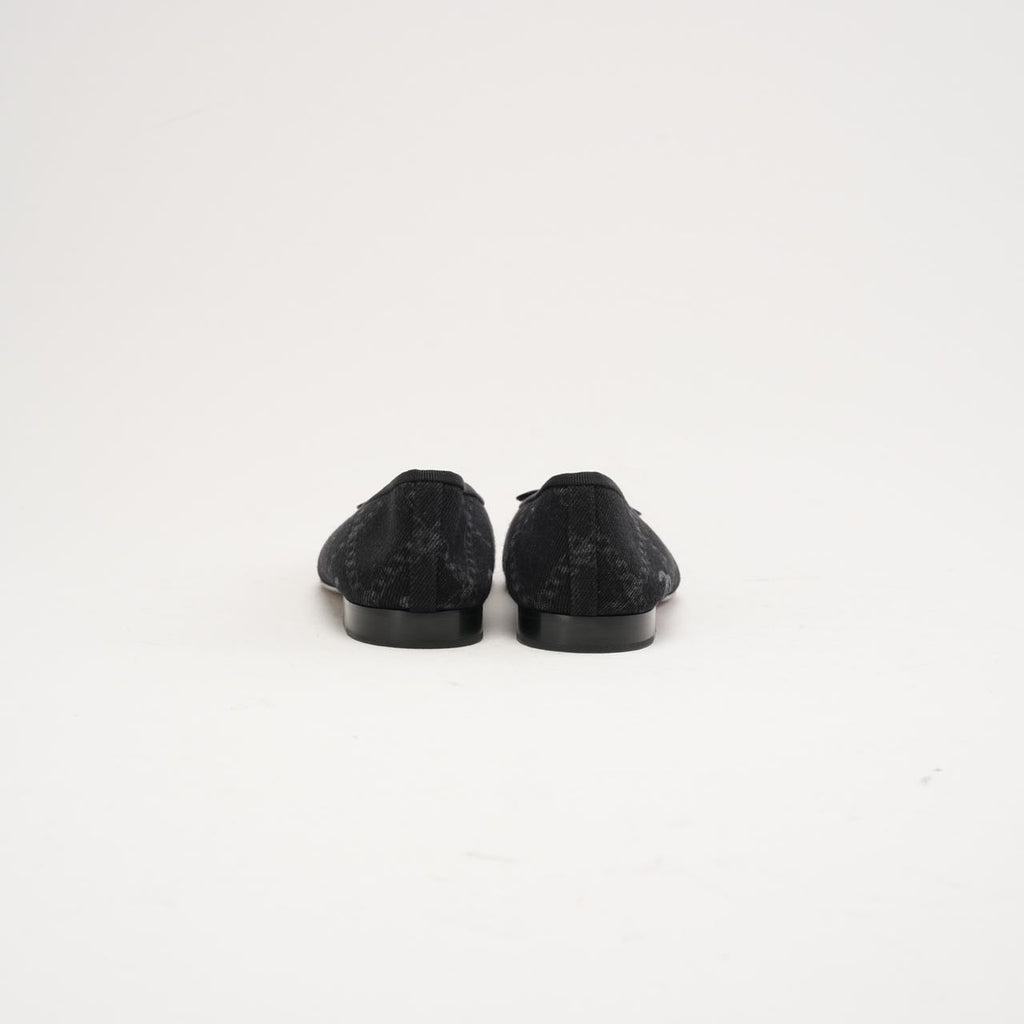 Chanel Black Printed Denim CC Cap Toe Ballet Flats 37.5