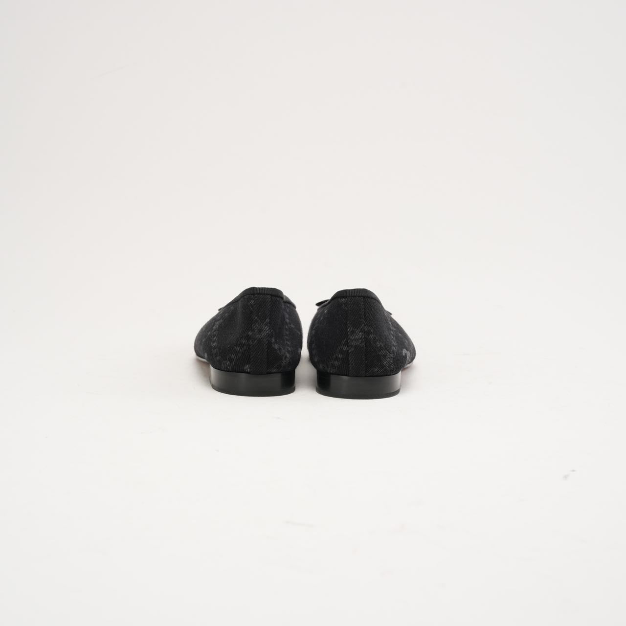 Chanel Black Printed Denim CC Cap Toe Ballet Flats 37.5