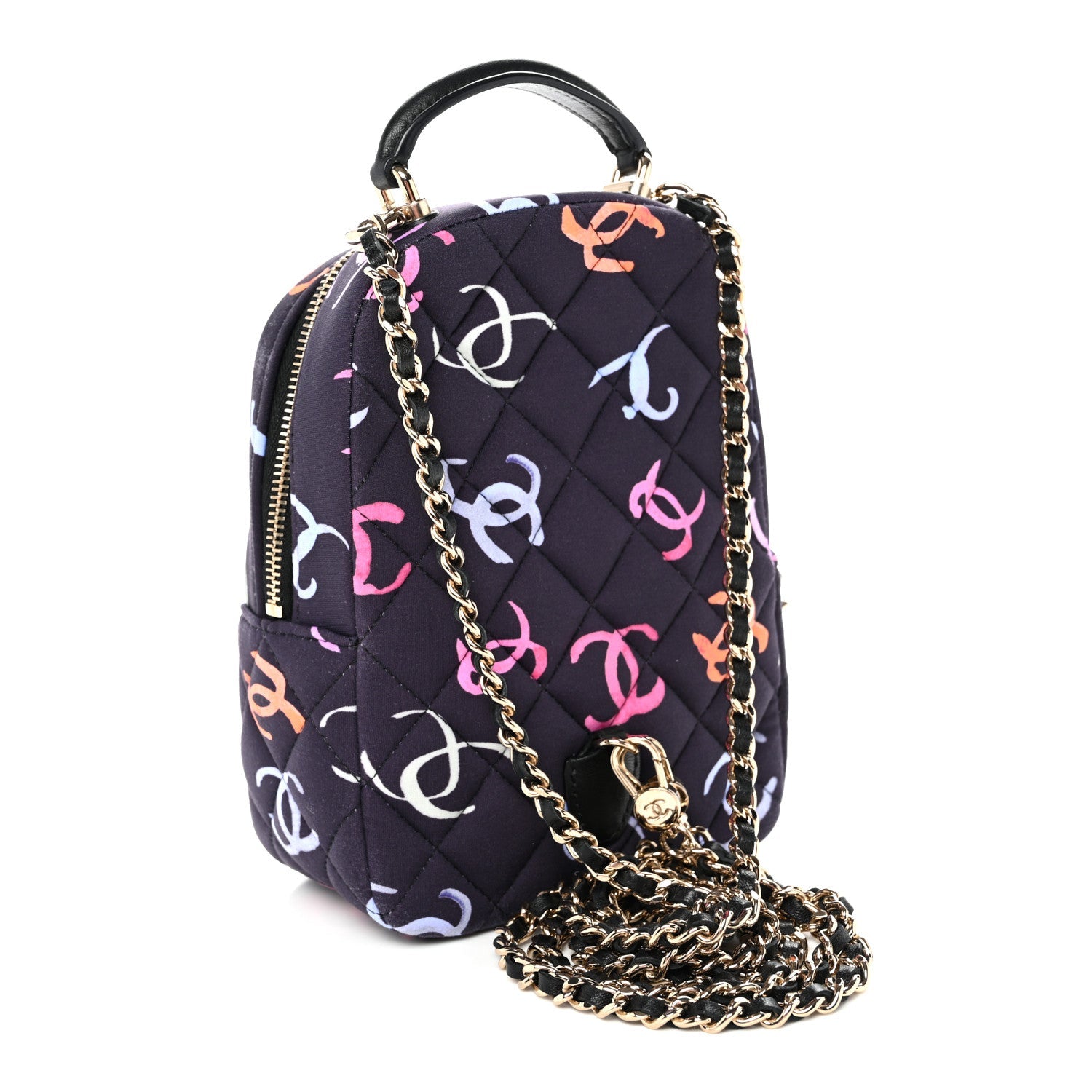 Printed Fabric Quilted CC Mini Classic Backpack Black Multicolor