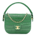 Calfskin Crocodile Embossed Turn Around Mini Flap Green