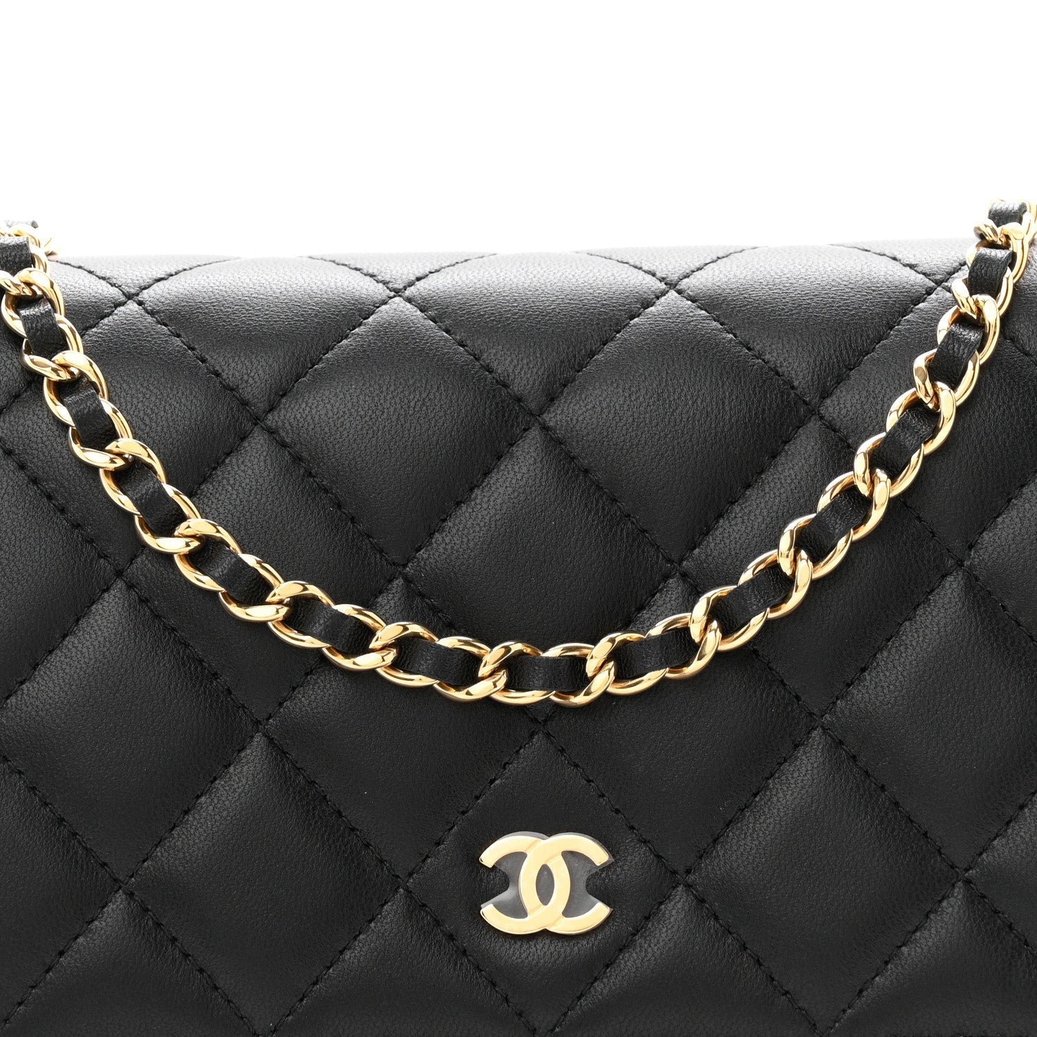 Lambskin Quilted Wallet On Chain WOC Black