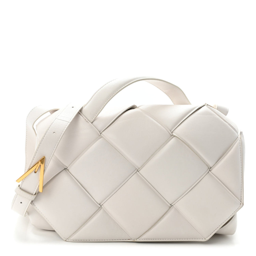 Nappa Intreccio Padded Top Handle Shoulder Bag White