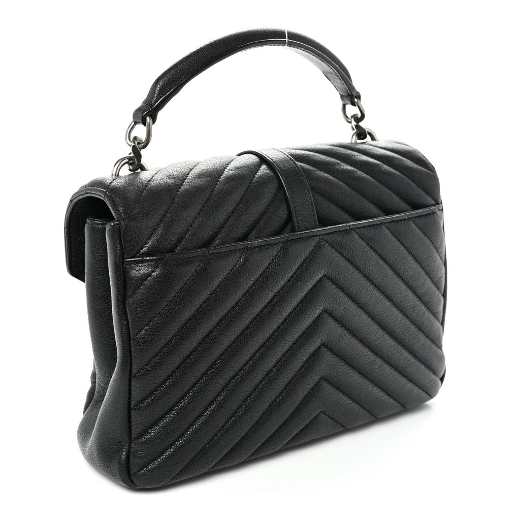 Sheepskin Matelasse Chevron Monogram Medium College Bag Black