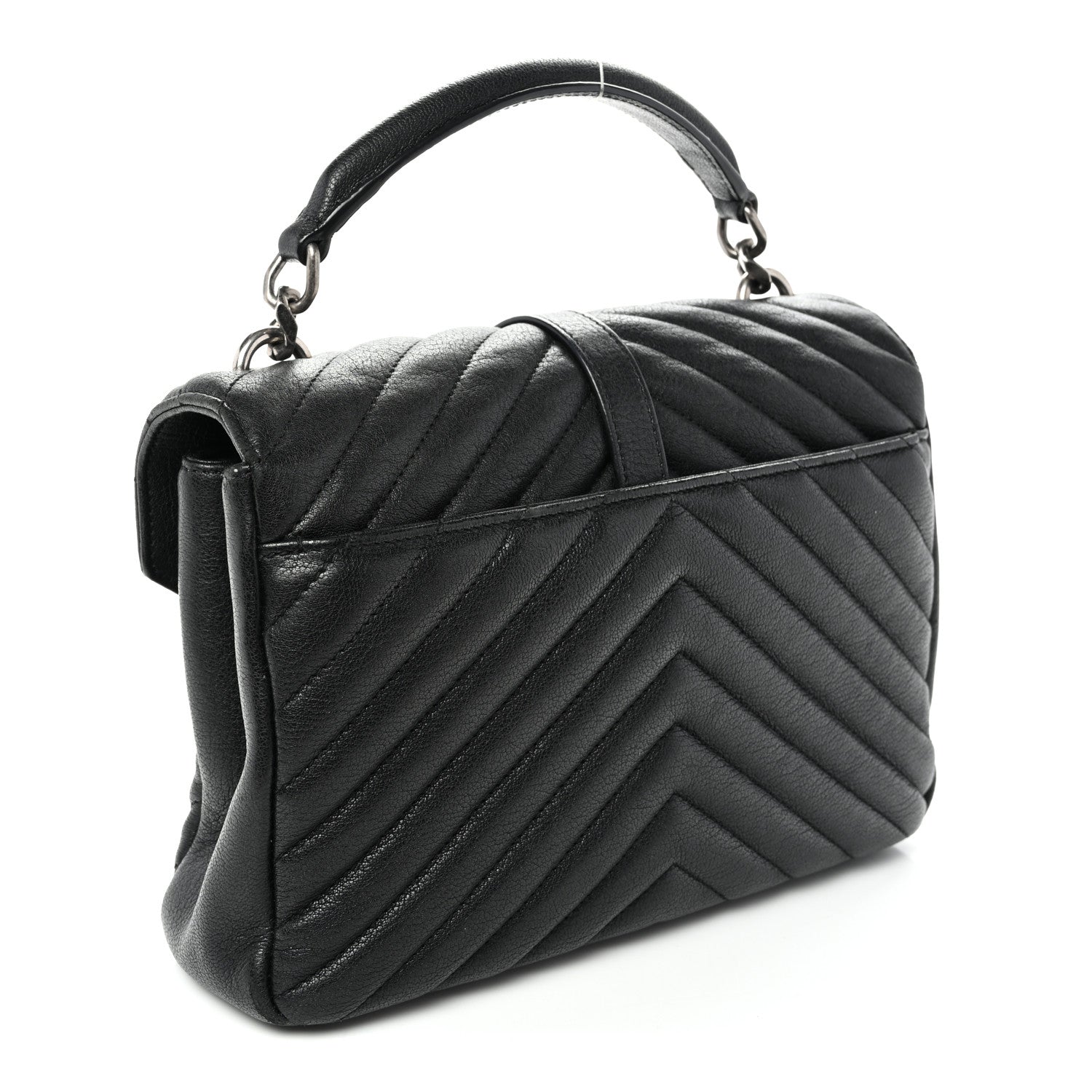 Sheepskin Matelasse Chevron Monogram Medium College Bag Black
