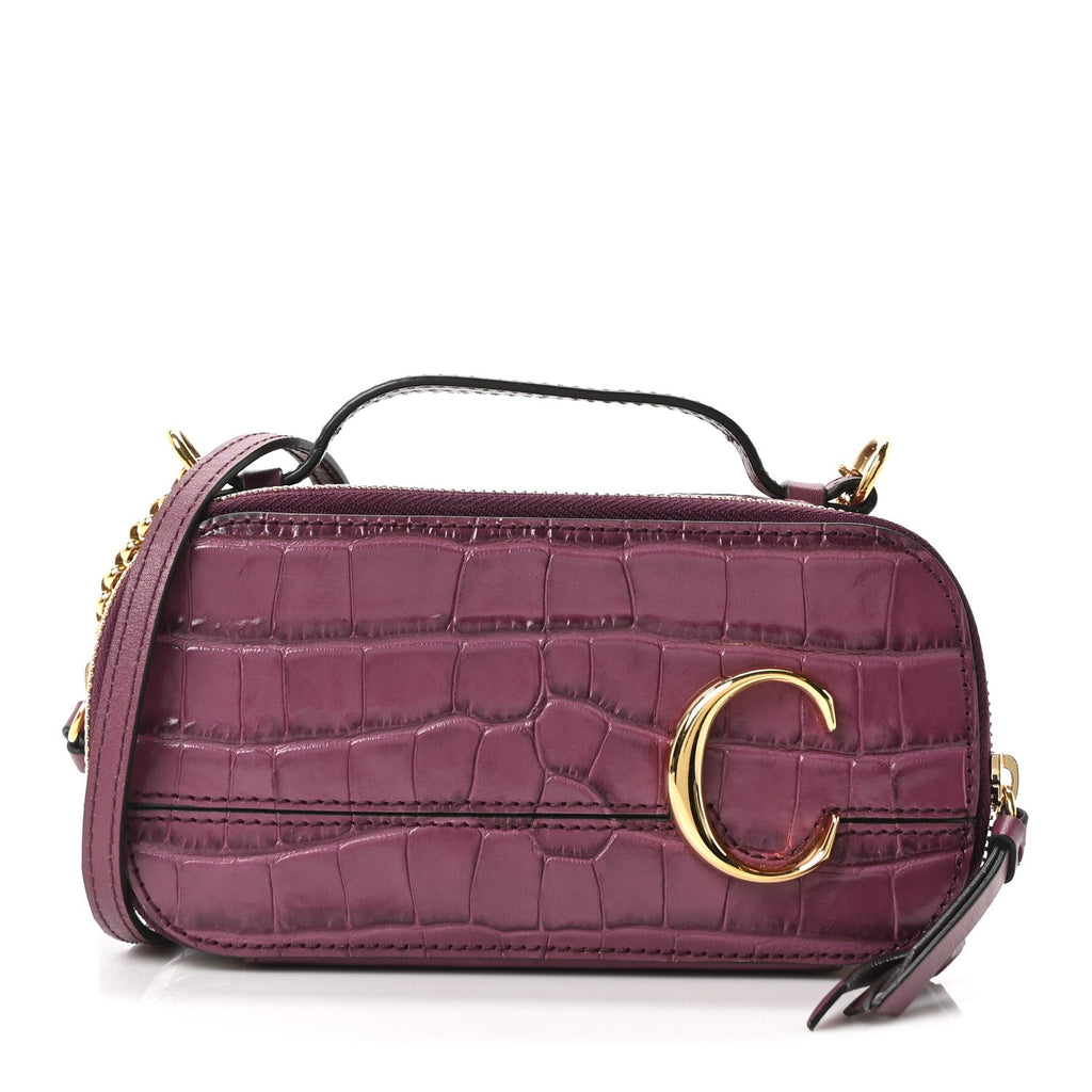 Calfskin Crocodile Embossed Mini C Vanity Bag Crushed Violet