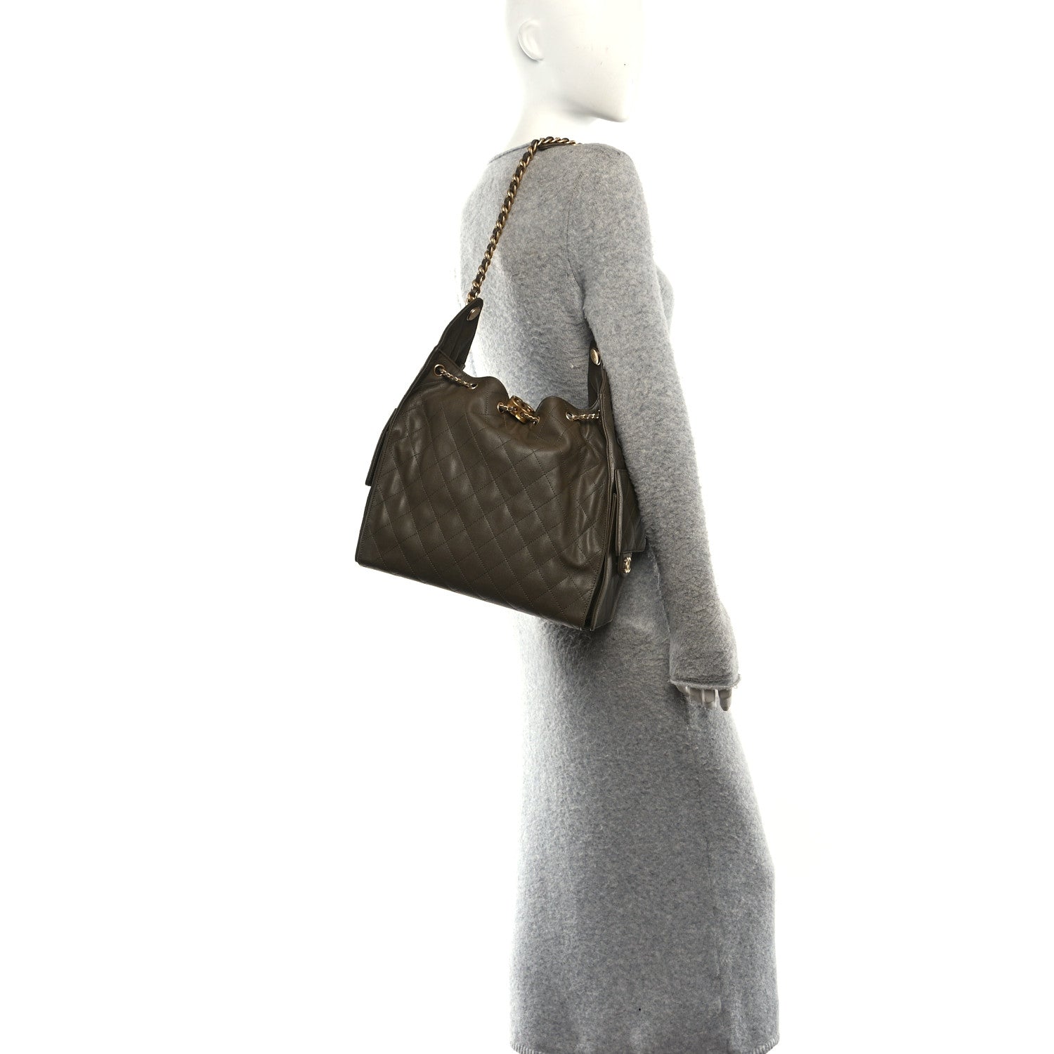 Caviar Quilted Medium Chanel 25 Handbag Dark Khaki