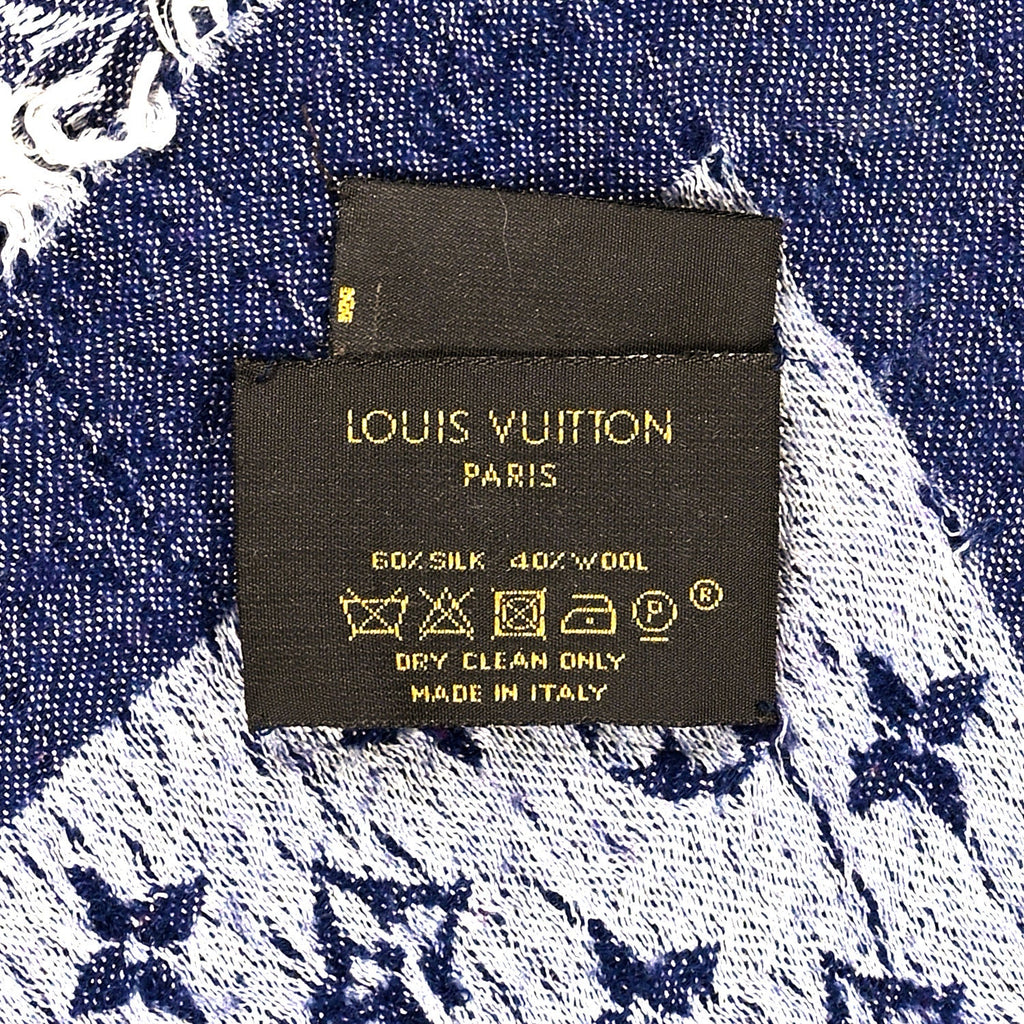 Silk Wool Monogram Denim Shawl Blue