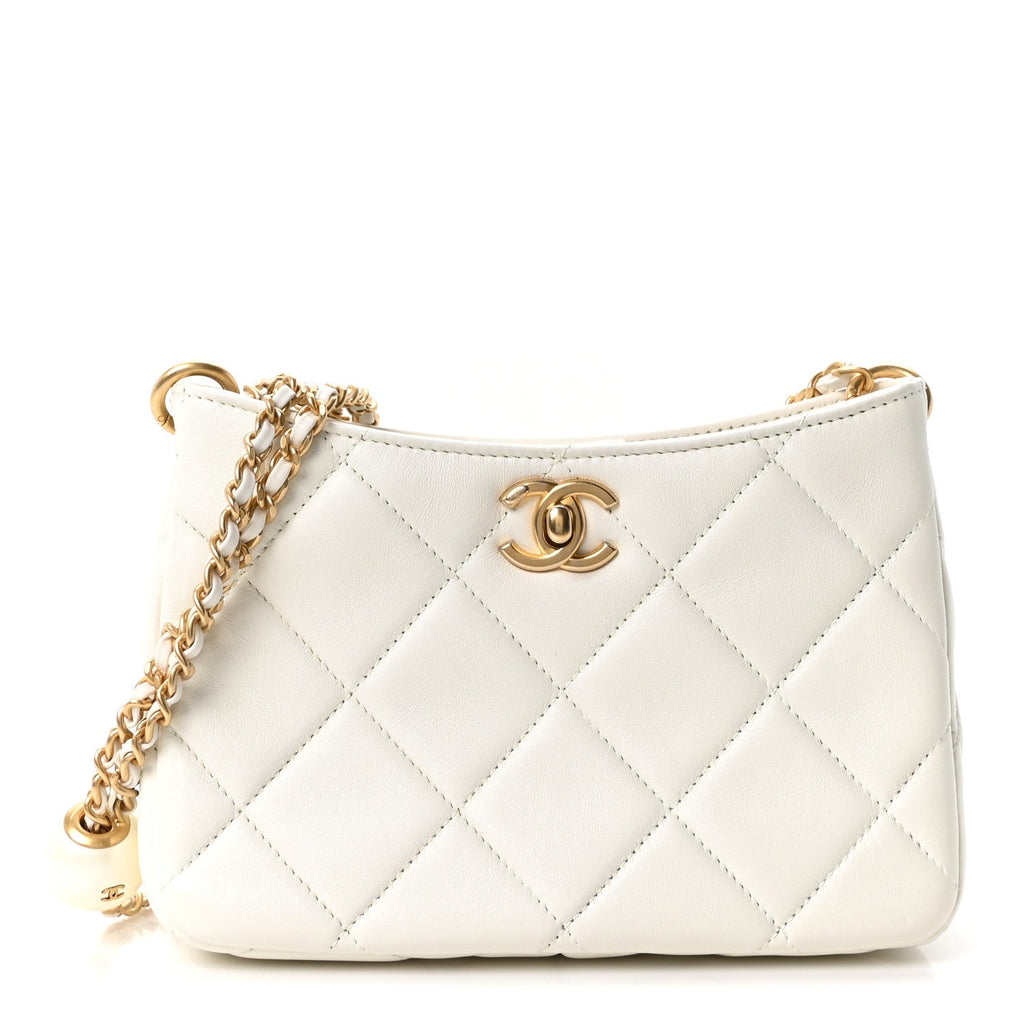 Lambskin Quilted Mini Pearl Crush Hobo White