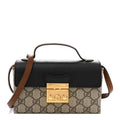 GG Supreme Monogram Calfskin Mini Padlock Top Handle Shoulder Bag Beige Black Cuir