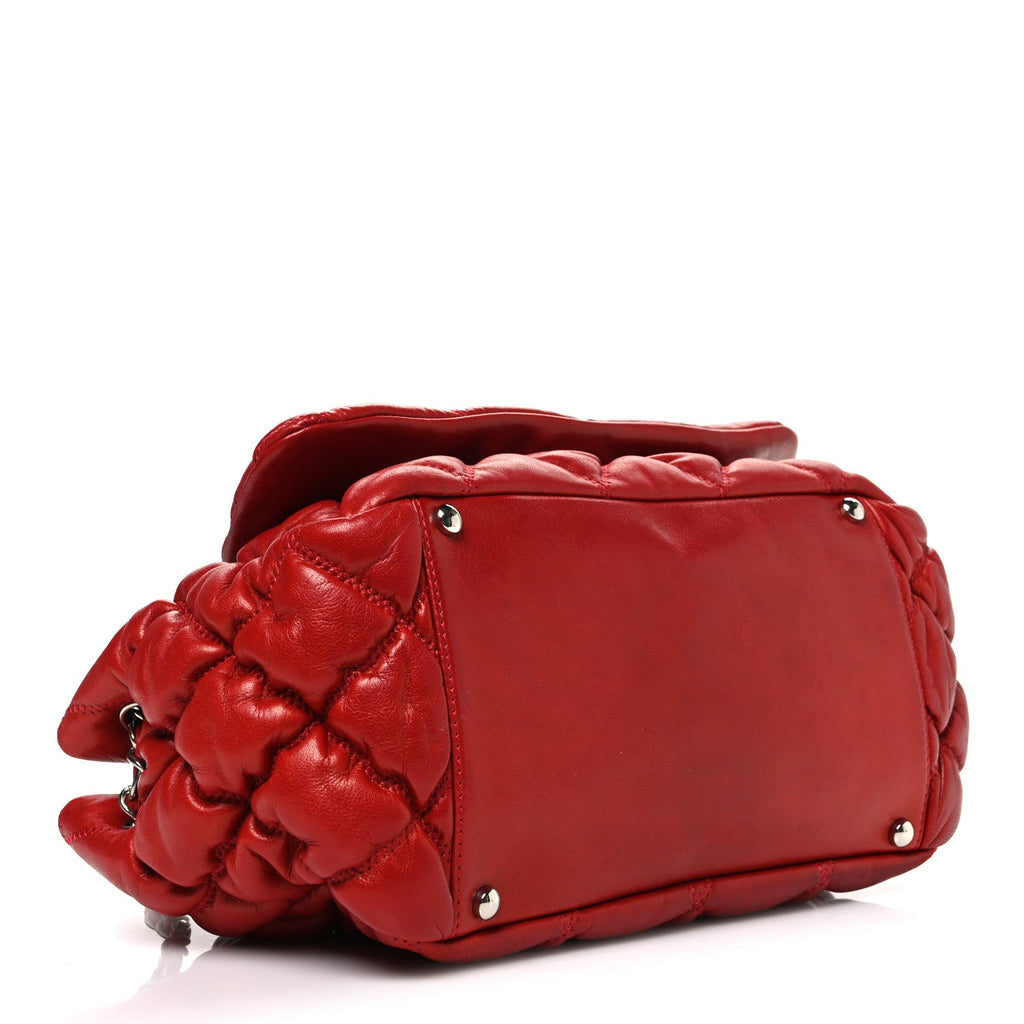 Calfskin Bubble Quilt Accordion Flap Red