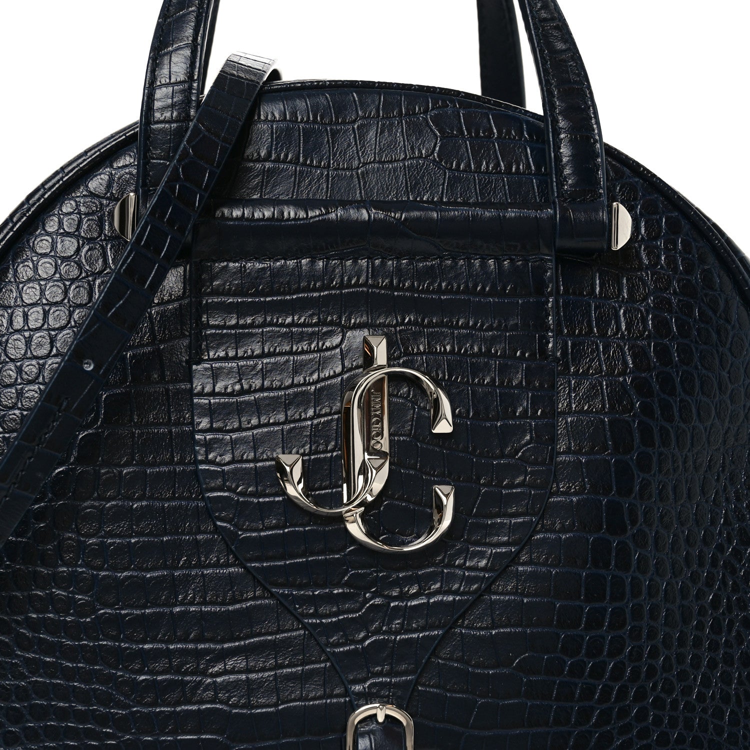 Calfskin Crocodile Embossed Small Varenne Bowling Bag Navy