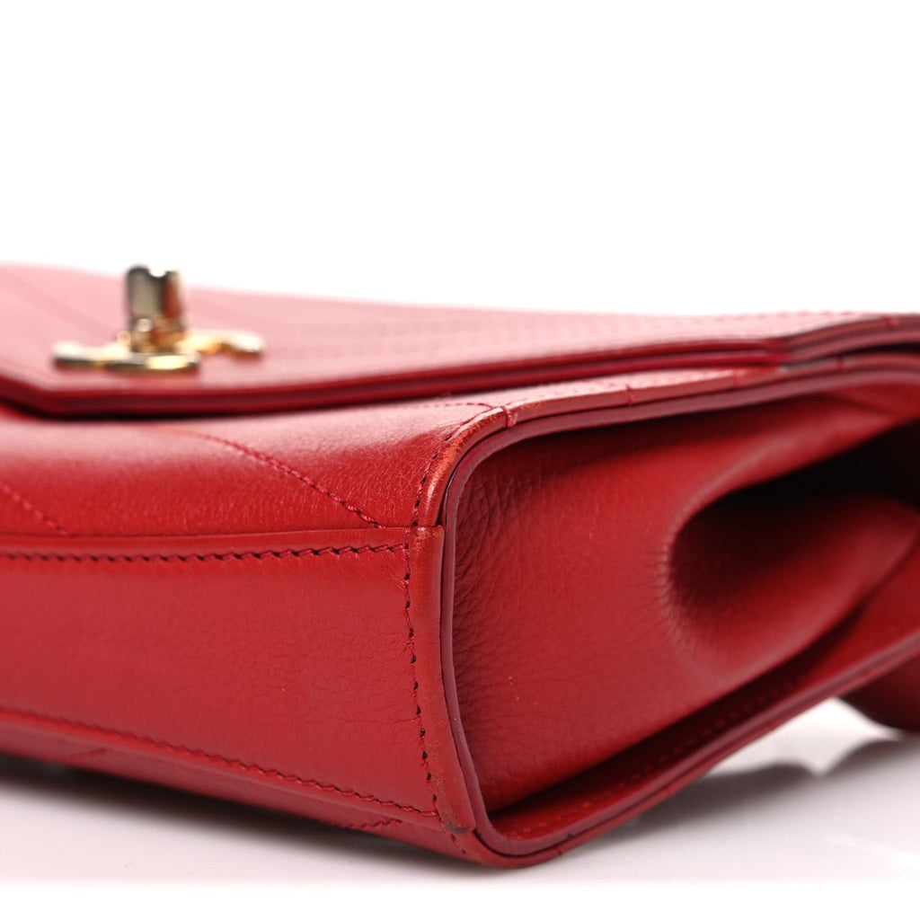 Calfskin Chevron Stitched Coco Waist Bag Red