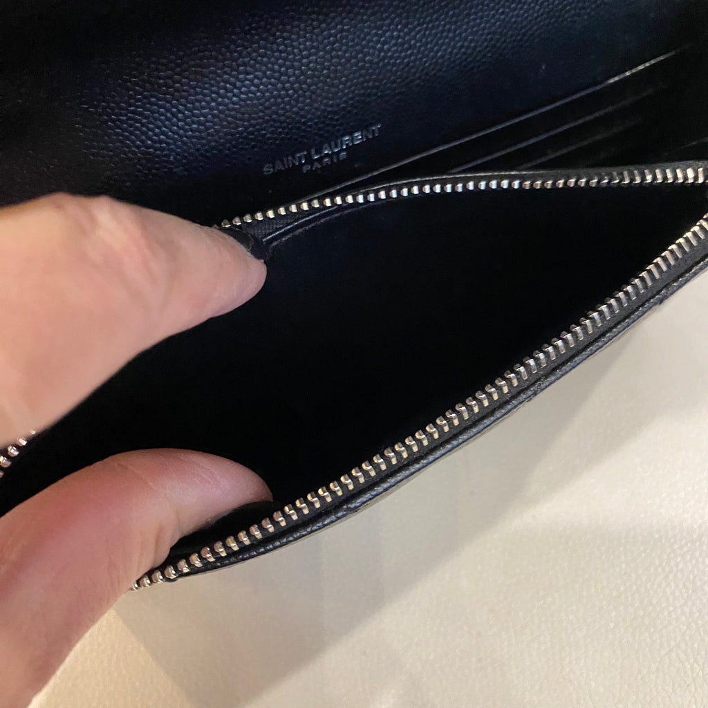 YSL Saint Laurent Monogramme Calfskin Leather Wallet on a Chain Handbag Black NWB