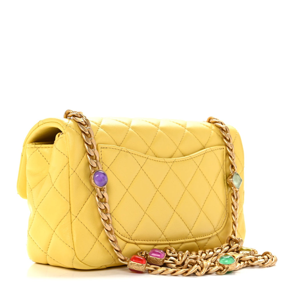 Lambskin Resin Quilted Mini Rectangular Pearl Samba Flap Yellow