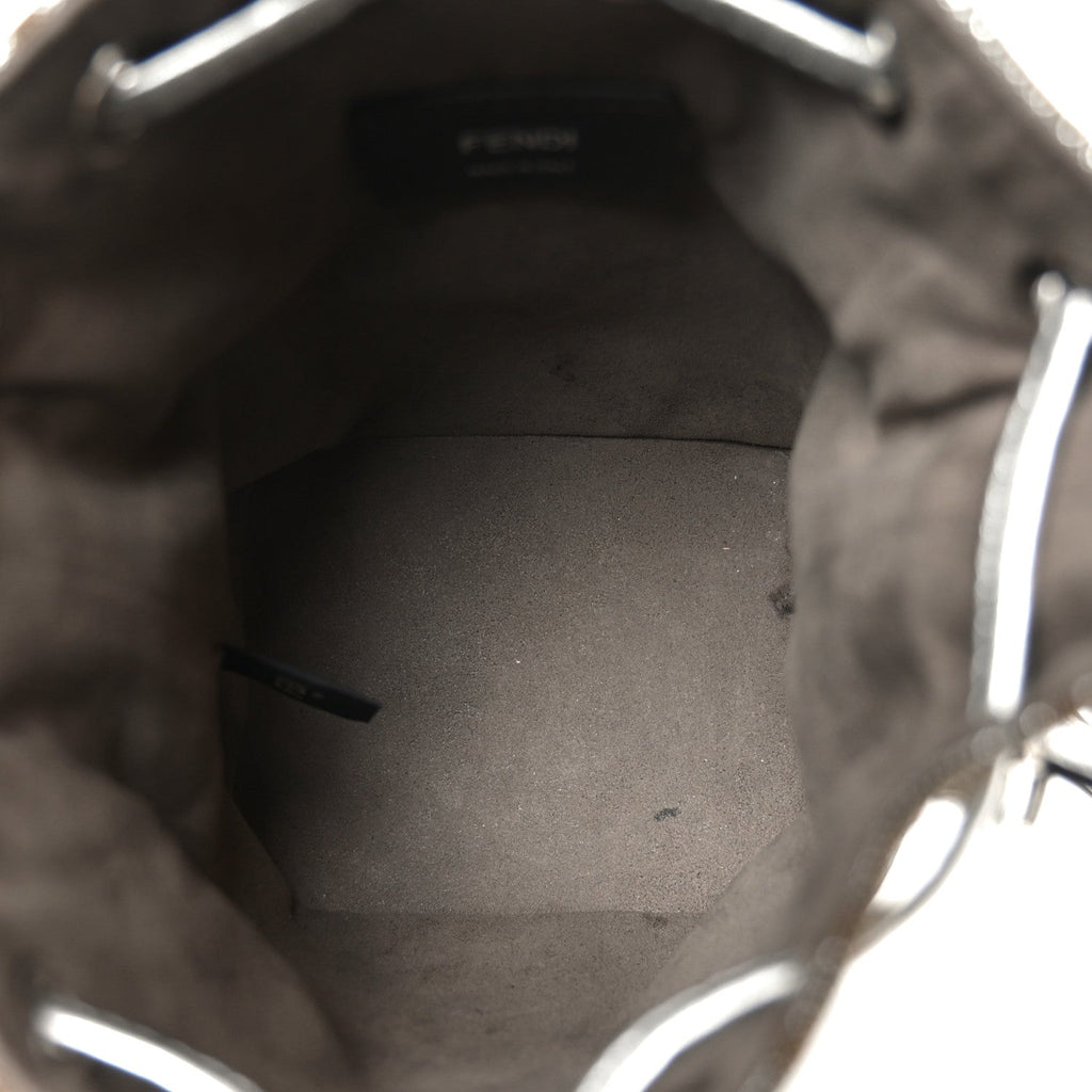 Vitello Catalan Mirror Canvas Fabric Jacquard FF 1974 Mini Mon Tresor Bucket Bag Ebano Argento