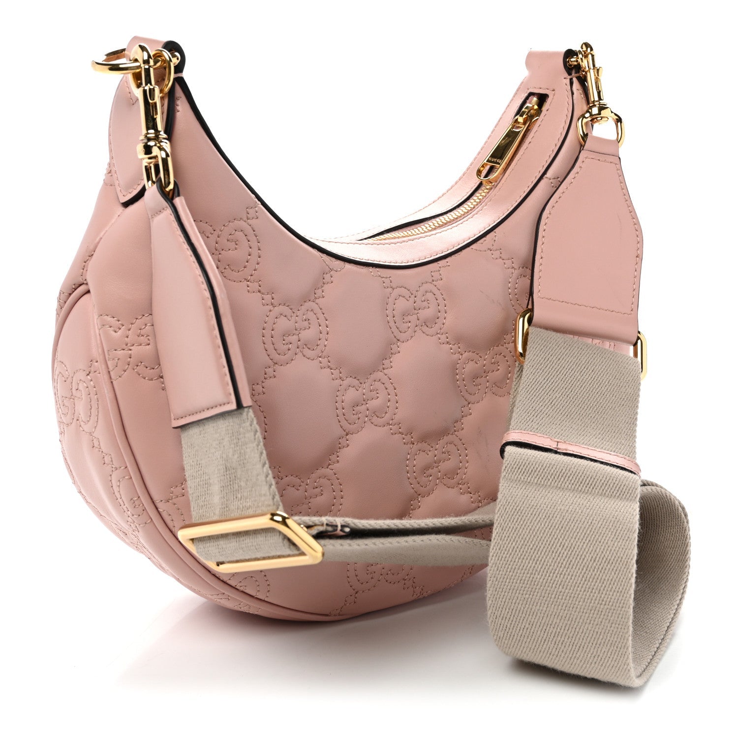 Calfskin GG Matelasse Small Hobo Shoulder Bag Perfect Pink Natural
