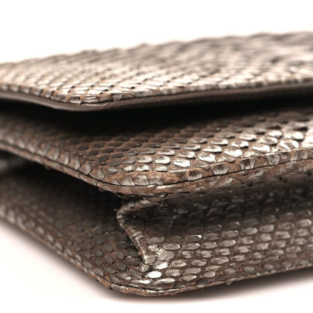Snakeskin Wallet On Chain WOC Brown Silver