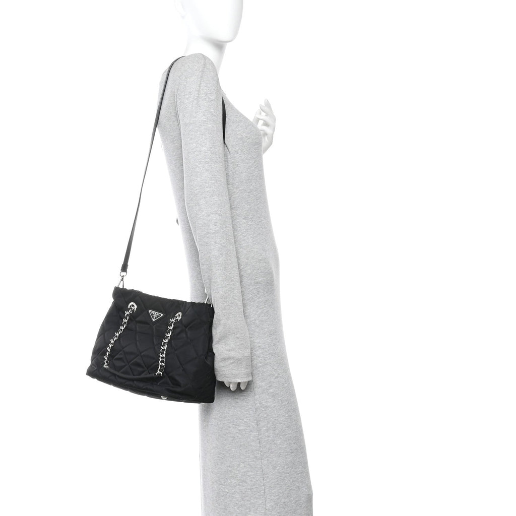 Nylon Tessuto Impuntu Quilted Tote Black