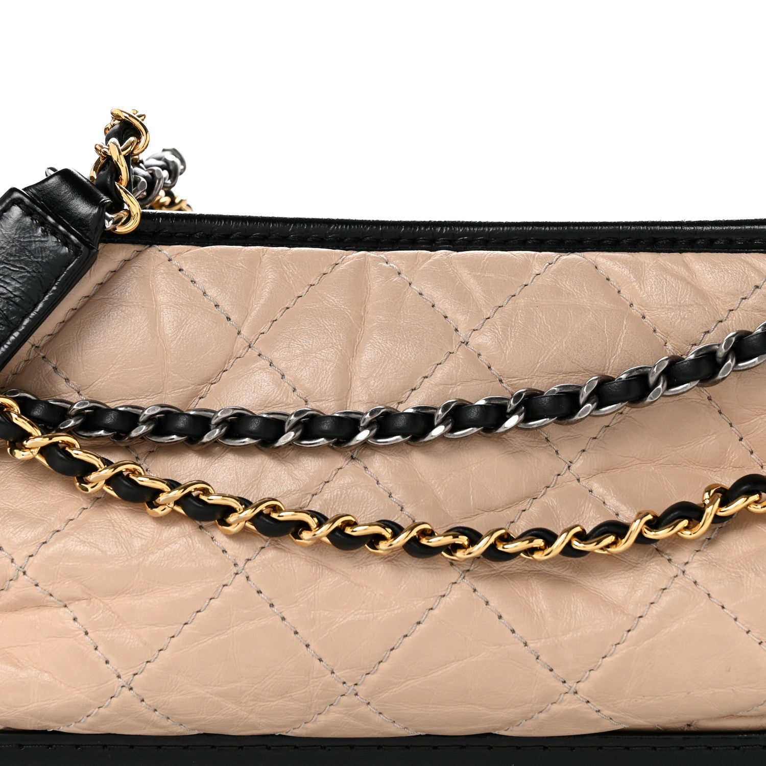 Aged Calfskin Quilted New Medium Gabrielle Hobo Beige Black