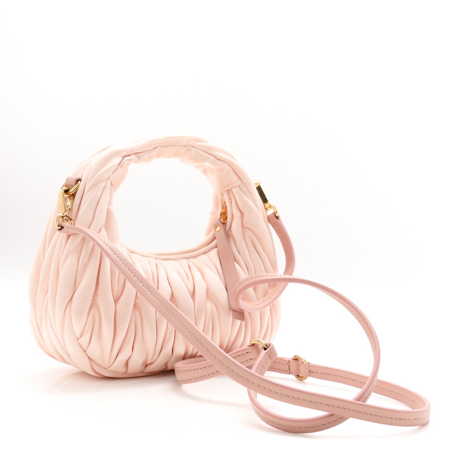 Satin Matelasse Mini Wander Hobo Alabaster Pink