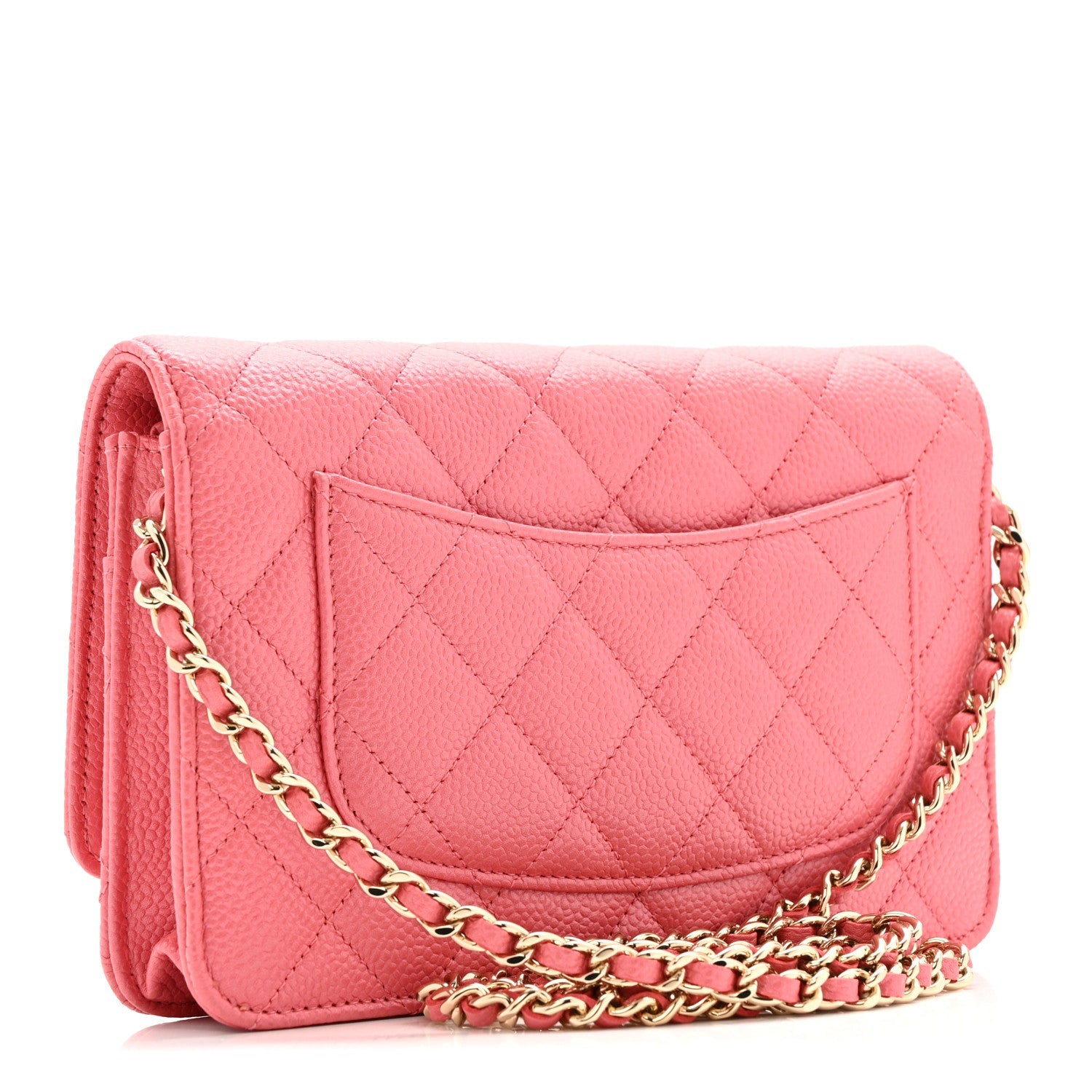 Caviar Quilted Wallet on Chain WOC Pink