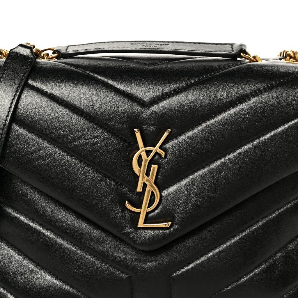 Calfskin Y Quilted Monogram Small Loulou Chain Satchel Black