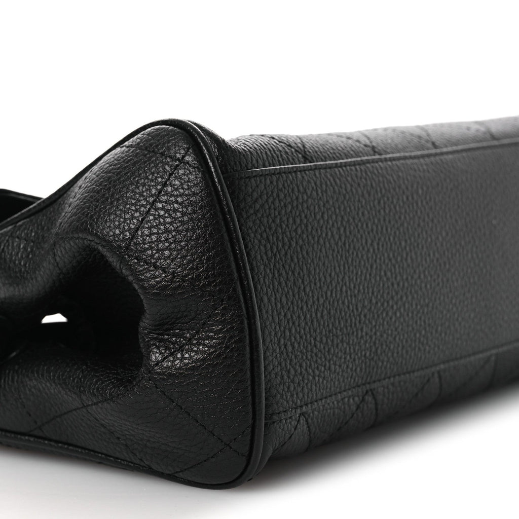 Grained Calfskin Stitched Urban Essentials Small Shopping Bag Black