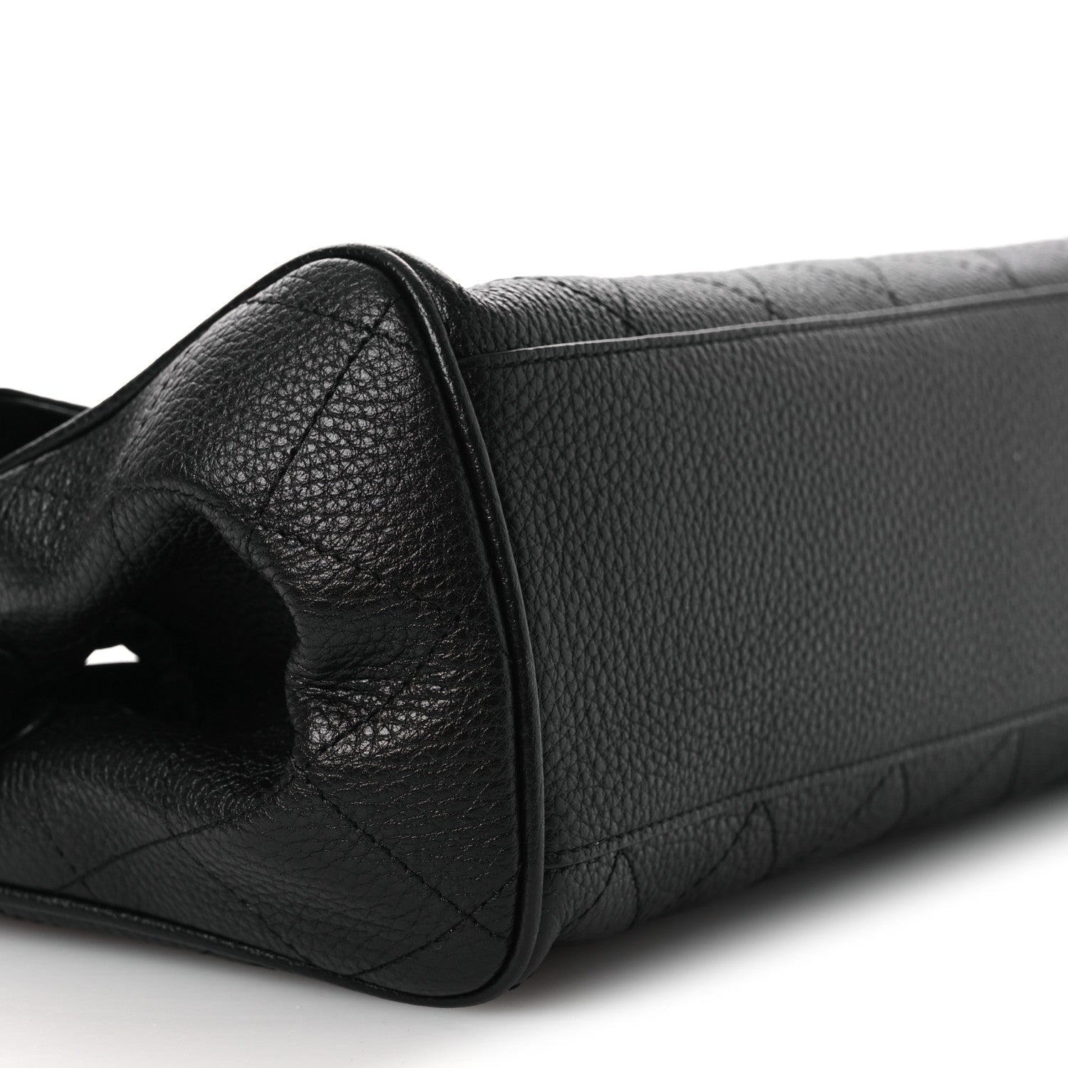 Grained Calfskin Stitched Urban Essentials Small Shopping Bag Black