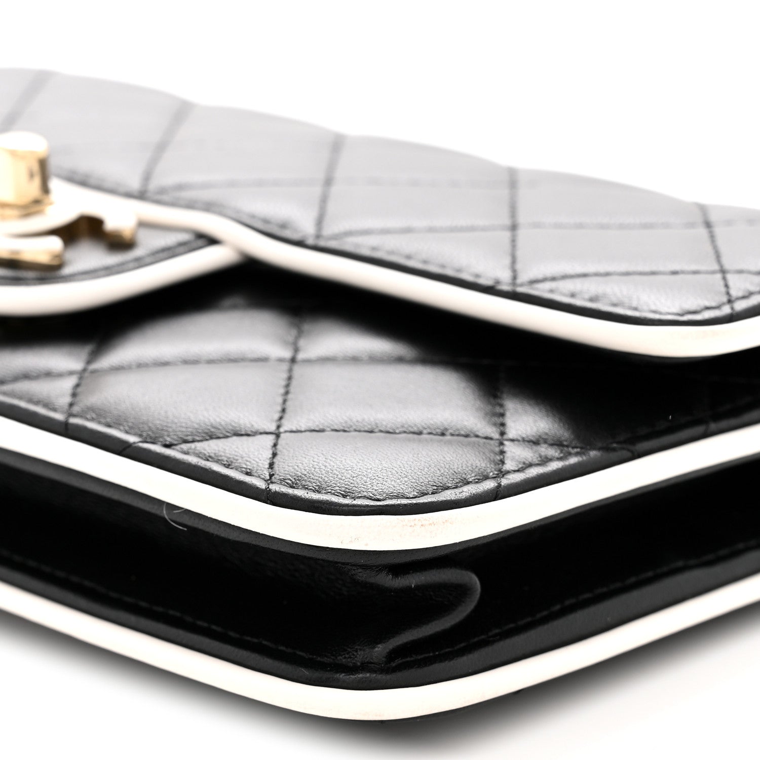 Lambskin Quilted Resin CC Mini Flap Bag Black White