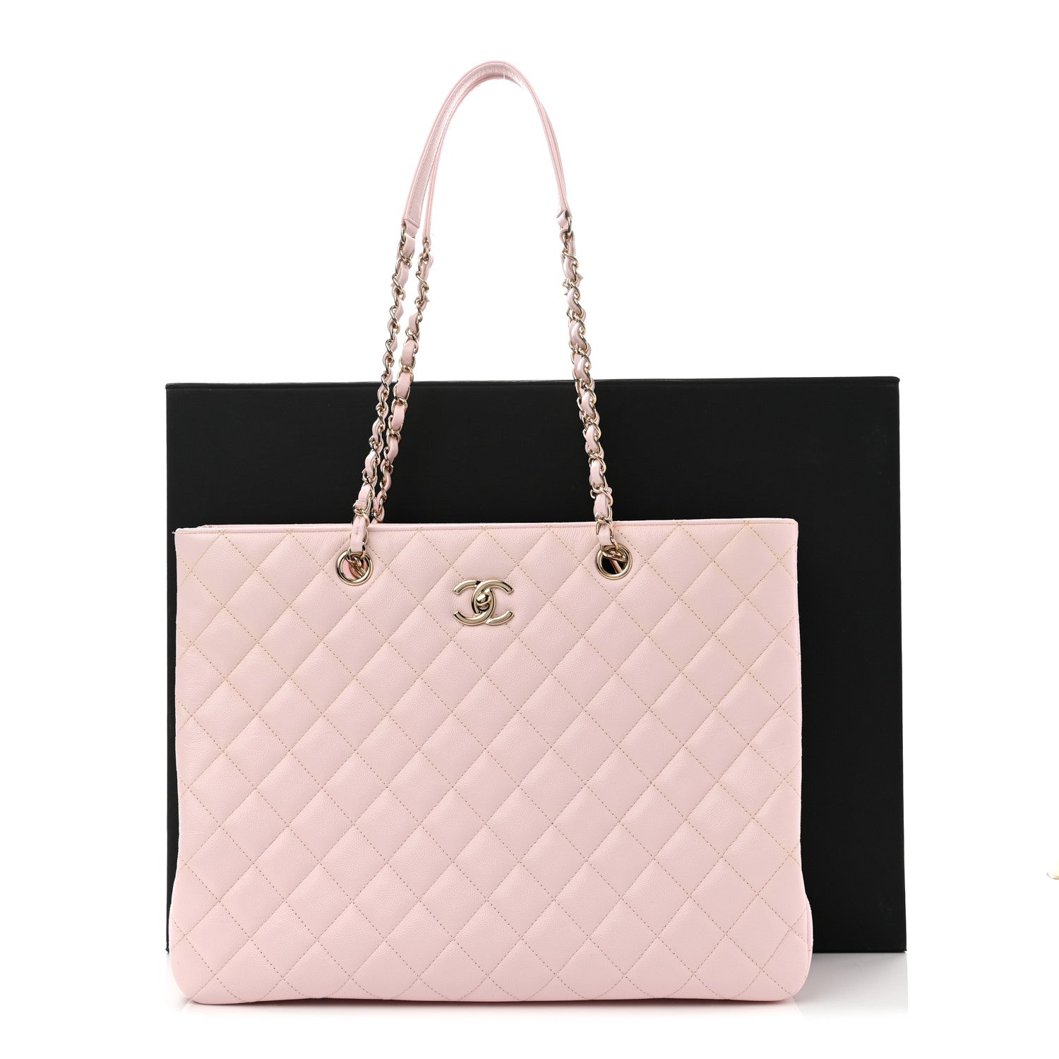 Caviar Quilted Large Classic Shopping Tote Light Pink