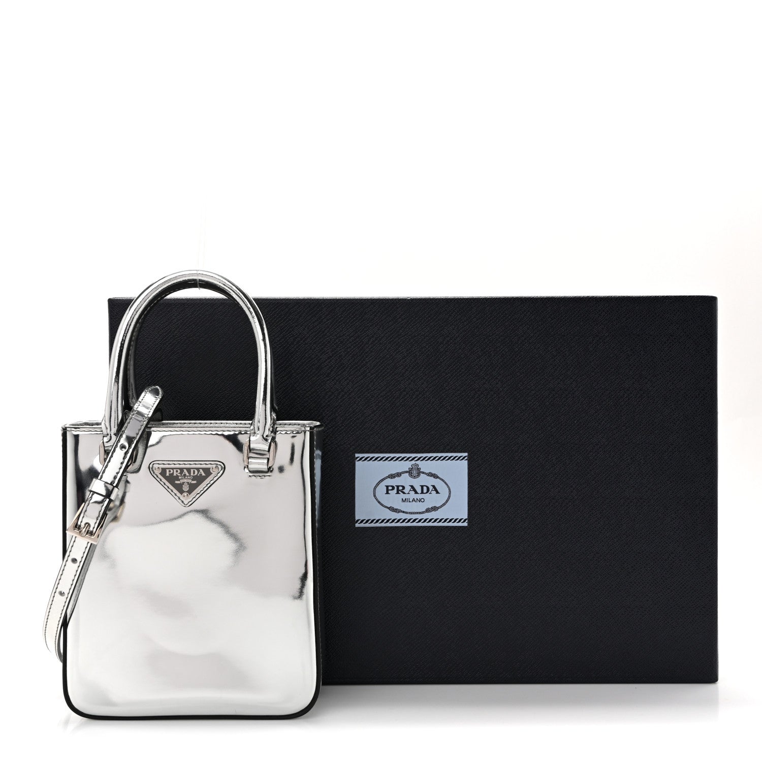 Spazzolato Triangle Small Double Handle Crossbody Tote Argento