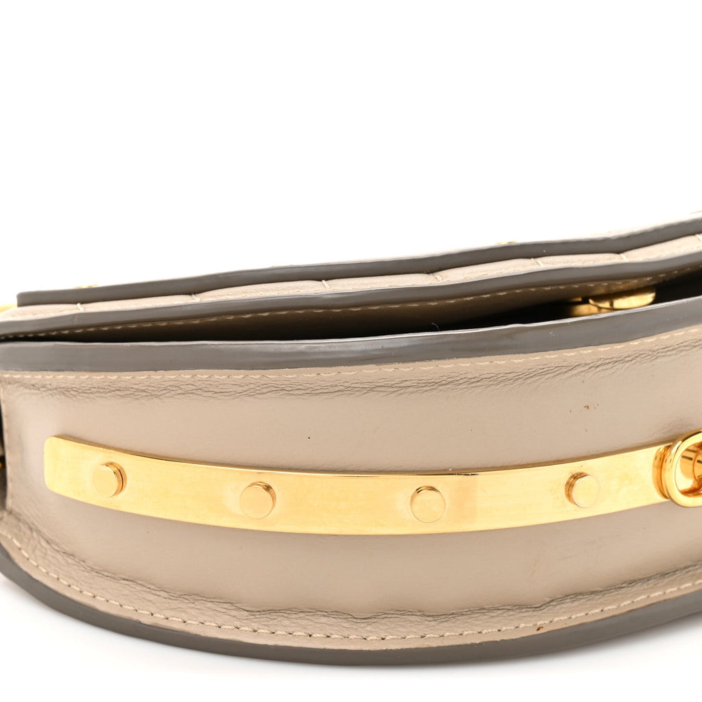Calfskin Lambskin Quilted Studded Nile Bracelet Minaudiere Bag Pastel Grey