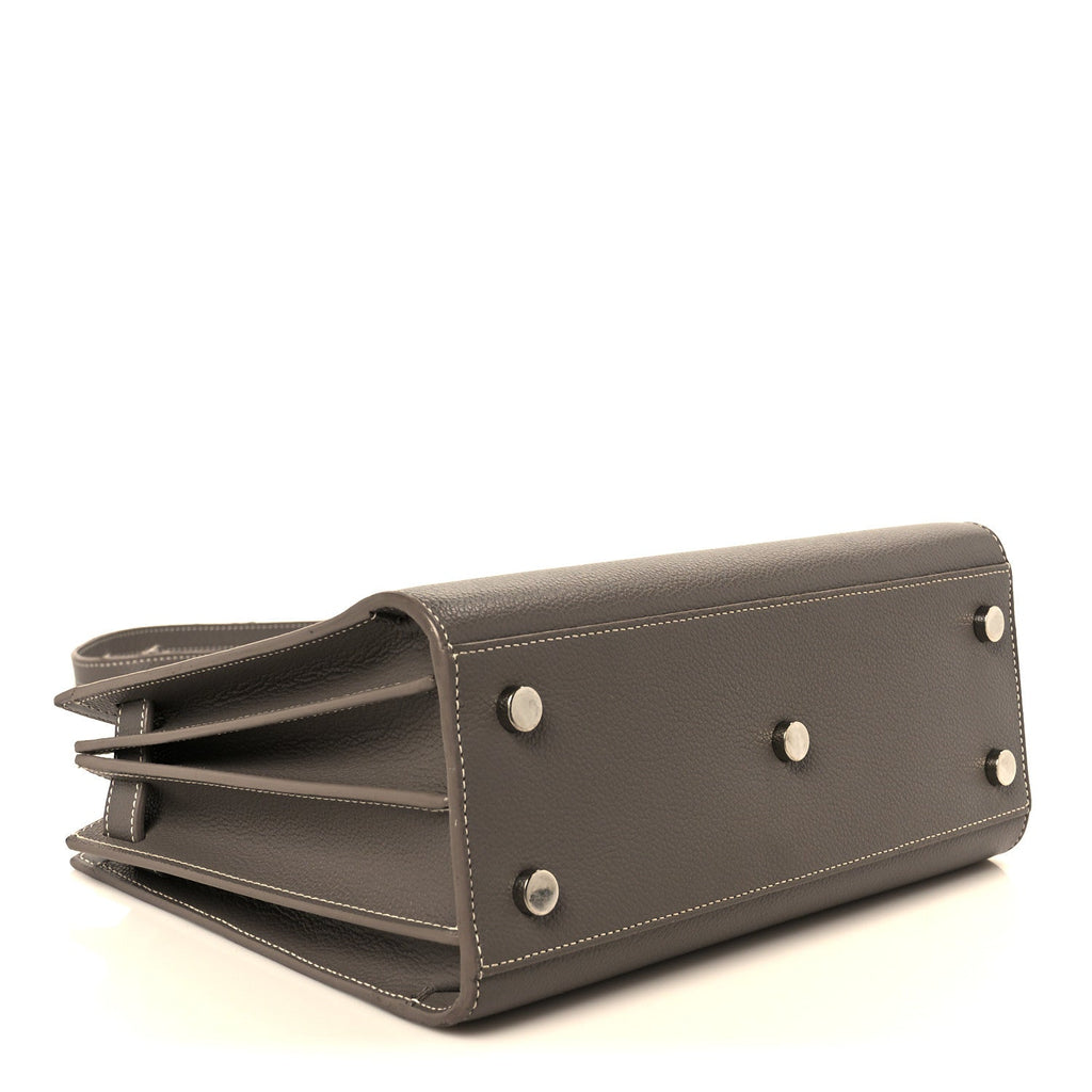 Grained Calfskin Topstich Baby Sac De Jour Grey